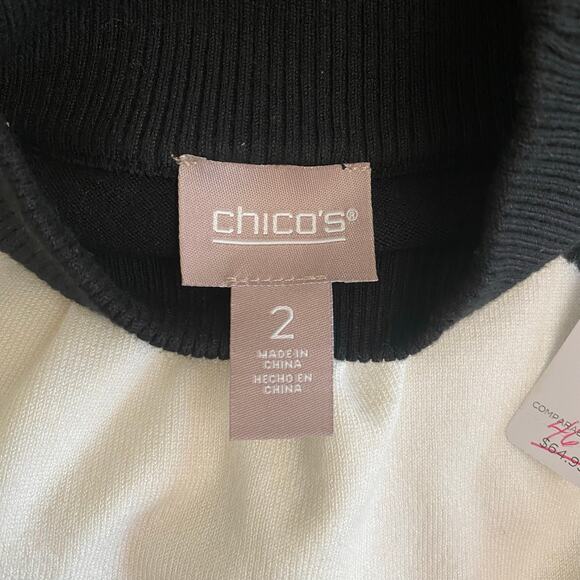 Chico’s NWT Colorblock Pullover Turtleneck in Black Ecru Women’s Size 2 - Picture 2 of 9